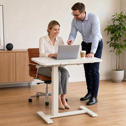 GTPLAYER Pneumatic Adjustable Standing Desk, 28 Inch Tiltable Mobile Rolling Laptop Table with Wheels, Overbed Bedside Table Computer Workstation for Home Office, White - color: White