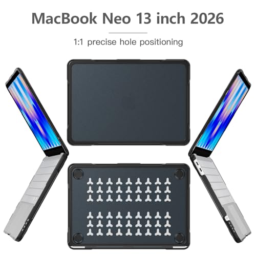 Batianda Ultimate Rugged Case for MacBook Neo 13 Inch 2026, Black | Fits Model A3404, Shock-Absorbing TPU Bumper, Carbon Fiber Side Texture, Matte Rugged Shockproof Hybrid Protective Shell - color: Black