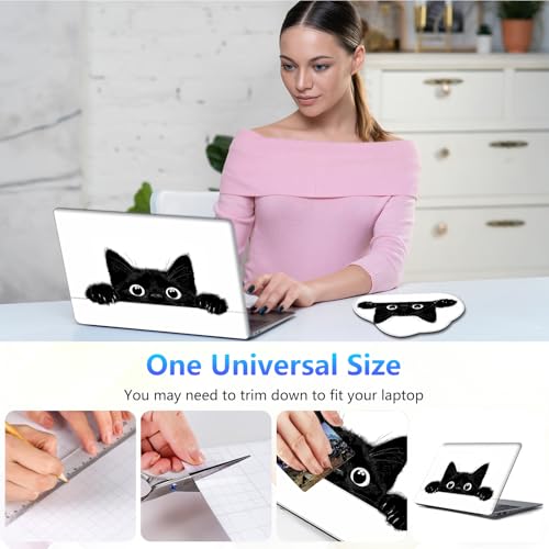 Laptop Skin Sticker Decal 15-15.6 Inch with Cute Mouse Pad, Universal Reusable Vinyl Sticker for 12.1 13 13.3 14 15.4 Inch Netbook and Notebook PC, Peeking Black Cat - color: Peeking Black Cat