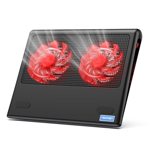 TECKNET Laptop Cooling Pad - 12"-15.6" Laptops Cooler, Powerful Cooler and Ultra Quiet for Gaming Laptops Pad, 2 Wind Speed Adjustable, USB A & C Powered Cooler Stand with Laptop Fan LED (Red) - color: Red