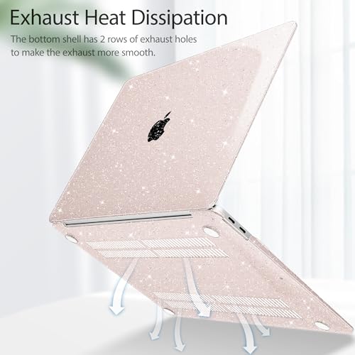 May Chen Compatible with MacBook Air 13 inch Case 2021 2020 2019 2018 Release Models: M1 A2337 A2179 A1932, Plastic Hard Shell Case for Mac Air 13 inch with Retina Fits Touch ID, Sakura Pink Glitter - color: Sakura Pink Glitter