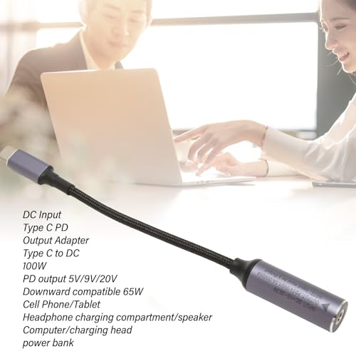 DC Input to Type C Cable, USB C to DC Adapter, Type C Transfer DC Port for A Variety of Small Chargers, Laptops, Etc
