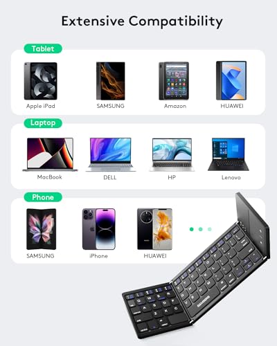 Samsers Foldable Bluetooth Keyboard with Touchpad, Ultra Slim Compact,Black | Multi-touch Trackpad, Full Size, Phone Holder, USB-C Charging, 1 Device, for Android Windows iOS Mac OS, Mobile Productivity - color: Black, size: 1-Device