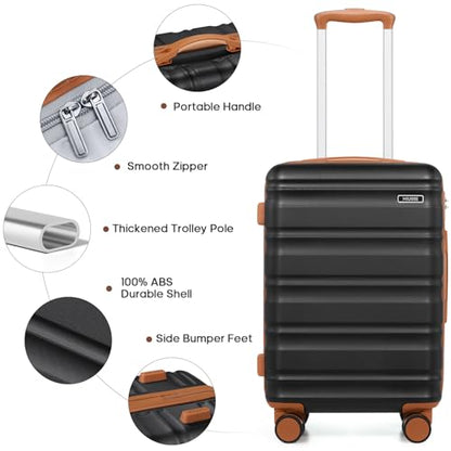 7 Piece Luggage Sets with Premium YKK Zipper, 20/24/28in PC Hardside Suitcase With Spinner Wheels, Luggage Airline Approved, Durable Suitcase Sets with TSA Locks for Travel - color: Black, size: 7 piece set (20/24/28inch)