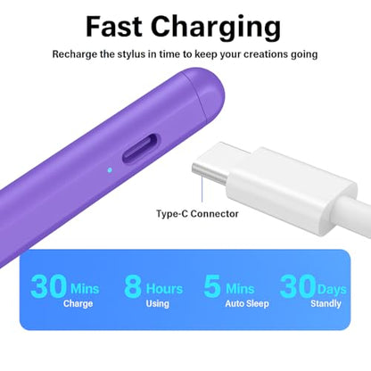 Pencil for iPad 11th/10th,2018-2025 Fast Charge Stylus Pen Palm Rejection Tilt Sensitivity Apple Pencil for iPad A16/11/10/9/8/7/6th,Pro 12.9"/11"/13" M5/M4,Air M3/M2/5/4,Mini A17/6th/5th-Purple - color: Purple