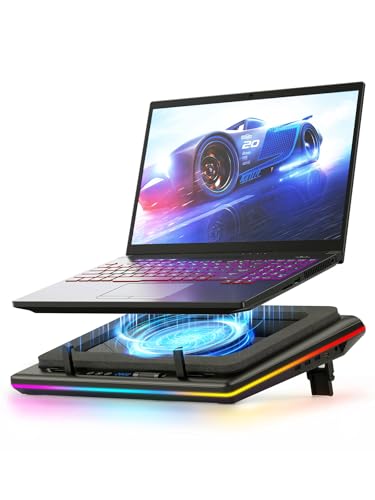 llano V12 Gaming Laptop Cooling Pad Laptop Cooler Laptop Cooling Fan Stand | 5.5 Inch Turbofan, Airtight Pressure Chamber, for 15.6-19in Laptop, Adjustable Speed, Dustproof, 3-Port USB Hub, Black (RGB) - color: Black RGB
