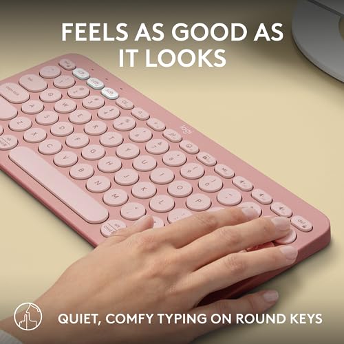 Logitech Pebble Keys 2 K380s Keyboard, Bluetooth, Wireless - Tonal Rose | Multi-device, customizable shortcuts, slim and portable, Easy-Switch for Windows, macOS, iPadOS, Android, Chrome OS - color: Rose