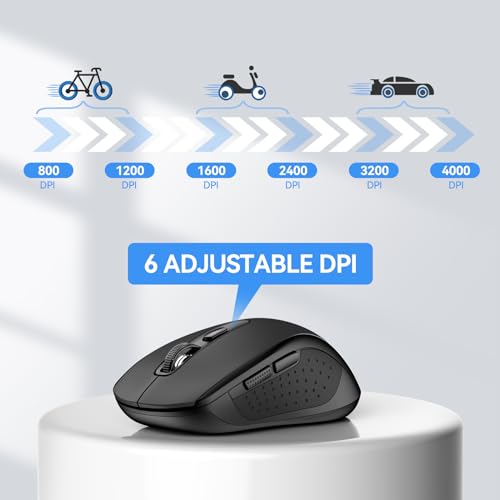 TECKNET Bluetooth Mouse (BT 5.0/3.0+2.4Ghz), 6-Level 4000 DPI Wireless Mice for Laptop, 2-in-1 Ergonomic Computer Portable PC Mouse, Silent Mouse with USB Receiver for Windows/Mac/PC/Notebook - color: Black