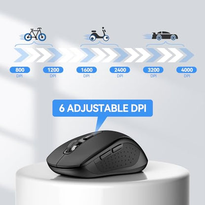 TECKNET Bluetooth Mouse (BT 5.0/3.0+2.4Ghz), 6-Level 4000 DPI Wireless Mice for Laptop, 2-in-1 Ergonomic Computer Portable PC Mouse, Silent Mouse with USB Receiver for Windows/Mac/PC/Notebook - color: Black
