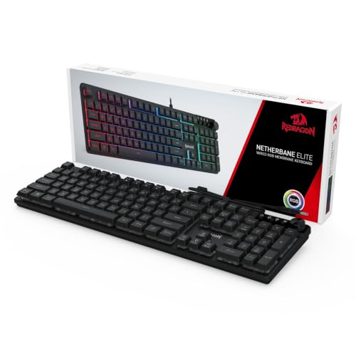 Redragon K521-E Gaming Keyboard with Knob, RGB 104 Keys Wired Keyboard | Mechanical Feeling Keyboard, 12 Multimedia Keys, Anti-Ghosting, Programmable Software, Compatible with PC, PS4/5, Xbox - color: Matte Black