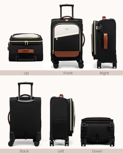 LOVEVOOK 4 Pcs Carry On Luggage 22x14x9 Airline Approved, 20 Inch Carry On Suitcases with Wheels, Softside Rolling Suitcase for Women Men, with TSA Lock Weekender Travel Luggage - color: Black-white-brown, size: 20 Inch-4Pcs