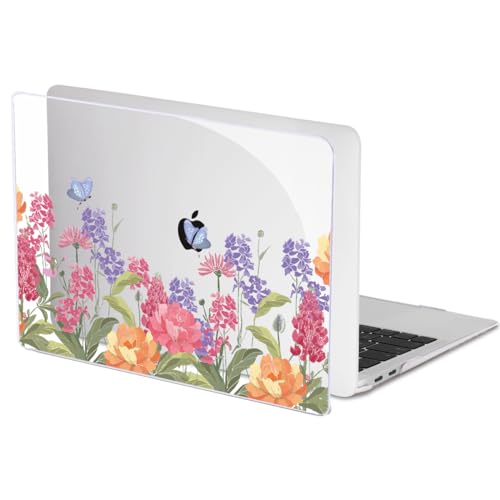 for MacBook Air 13 inch M1 Case 2021 2020 2019 2018 (Model M1 A2337 A2179 A1932) with Touch ID & Retina Display, Printed Pattern Hard Shell Case Keyboard Cover, Pink & Purple Flowers - color: Pink & Purple Flowers