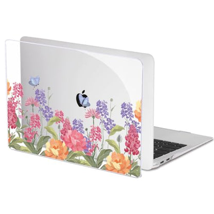 for MacBook Air 13 inch M1 Case 2021 2020 2019 2018 (Model M1 A2337 A2179 A1932) with Touch ID & Retina Display, Printed Pattern Hard Shell Case Keyboard Cover, Pink & Purple Flowers - color: Pink & Purple Flowers