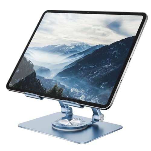 Orlian Tablet Stand Adjustable with 360° Swivel Base Aluminum Tablet Stand Holder for iPad/Samsung/iPad Pro Air Mini/Galaxy/Switch, Blue - color: Blue