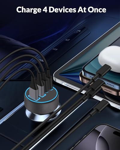 2 Pack Car Charger USB C, 4 in 1 90W Fast Charging 4-Port Car Phone Charger | Dual 45W USB C & USB A, Cargador Carro Lighter Adapter, for iPhone 17 16 15 14 13 12 Pro Max, iPad, Galaxy, Tablet, Android - style: 2 Pack