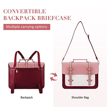 ECOSUSI Laptop Bag for Women Vegan Leather Messenger Bag Fashion Briefcase Computer Satchel Bag - color: Pink