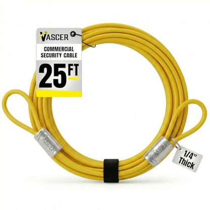Vascer Heavy Duty Security Cable - 1/4" x 25ft Galvanized Steel Braided Lock Cable with Loops for Bikes, Motorcycles, Grills, Gates (Commercial Grade) - size: 25 Feet - 1/4 Inch Thick