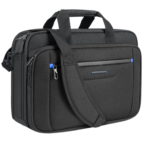 VANKEAN Laptop Briefcase Fits 15.6"-16" Laptop Slim Expandable Shoulder Bag | Multi Functional Compartment,Padded Shoulder Strap,Convenient Luggage Strap,Water-Repellent Fabric,Padded Laptop Compartment - color: Black-blue, size: 15.6"