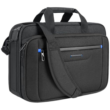 VANKEAN Laptop Briefcase Fits 15.6"-16" Laptop Slim Expandable Shoulder Bag | Multi Functional Compartment,Padded Shoulder Strap,Convenient Luggage Strap,Water-Repellent Fabric,Padded Laptop Compartment - color: Black-blue, size: 15.6"