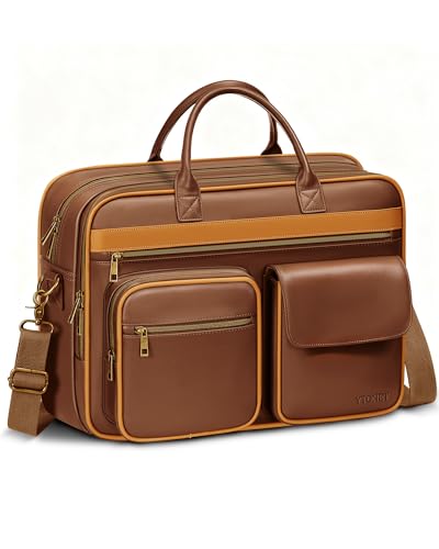 Ytonet Laptop Briefcases for Men, 17 Inch Expandable Briefcase Computer Bags Leather Messenger Bag for Men, 15.6 Inch Vintage Briefcase with Padded Laptop Compartment