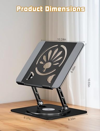 Adjustable Laptop Stand for Desk-360° Rotating Base Aluminum Laptop Riser,Ergonomic Computer Stand for Office Home MacBook Pro/Air Dell HP up to 16'',Black - color: Black