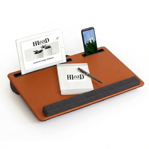 Lap Desk Home Office Lap Desk Portable Laptop Desk for Left Right - Handers with Whole Mouse Pad Wrist Pad Dual Cushion Phone Tablet Slots Fits Up to 17 Inch Laptops - color: Stone Brown