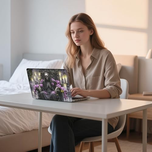 Aesthetic Laptop Skin Sticker, Skeleton on Flowered Throne Waterproof Vinyl Laptop Decal, Removable Bubble Free, Reusable Protective Cover for 13 14 15 15.6 Inch - color: Skeleton on Flowered Throne