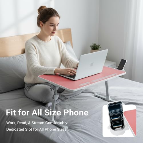 iXTRA Adjustable Laptop Lap Desk with Cooling Fan USB Light for Adults - color: Pink,70x45cm