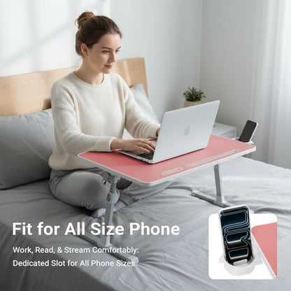 Adjustable Laptop Lap Desk with Cooling Fan USB Light for Adults - color: Pink,70x45cm