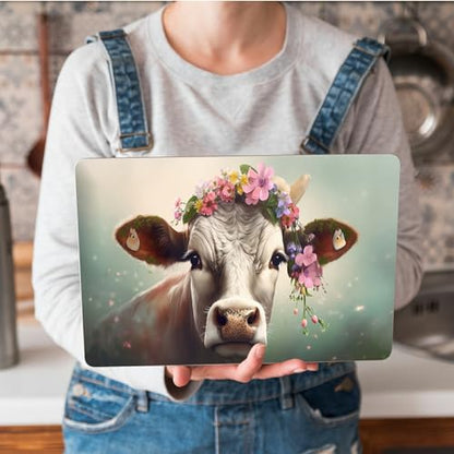 Universal Laptop Skin Sticker with 2 Wrist Pad Skins, Waterproof Scratch Resistant Vinyl Laptop Cover Decal, Cut to Fit for 11–15.6 Inch MacBook HP Dell Lenovo, Cow with Flower - color: Cow with Flower