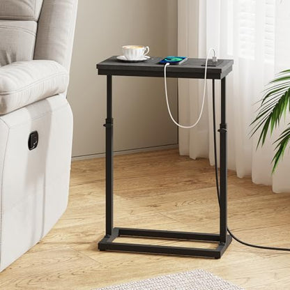 TUTOTAK End Table with Charging Station, Side Table, Tall Couch Table | Sofa Table, for living Room, Bedroom, Black TB01BK084 - color: Black, size: 1 Pack, style: With Plug
