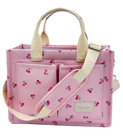 Large Canvas Tote Bag for Women Work Tote Bags with Pockets Laptop Crossbody Purses Everyday Bag Handbags for Travel - color: New Upgrade Plus Cherry Pink