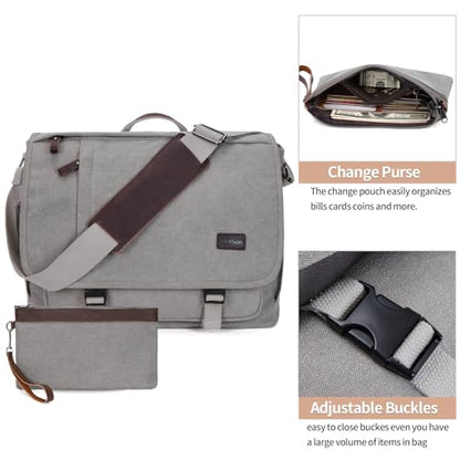 NerIion Nerlion Messenger Bag for Men 17-17.3 Inch Laptop Bag Canvas Water-resistant Computer Bag Shoulder Bag Work Briefcase Bookbag for College (Light Gray) - color: Light Grey