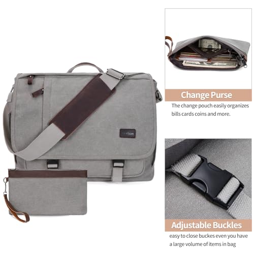 NerIion Nerlion Messenger Bag for Men 17-17.3 Inch Laptop Bag Canvas Water-resistant Computer Bag Shoulder Bag Work Briefcase Bookbag for College (Light Gray) - color: Light Grey