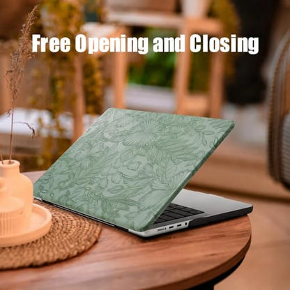 DTangLsm for MacBook Air 15 inch Case 2026 M5 2025 2024 2023 M4 M3 M2 Chip | Model A3448 A3241 A3114 A2941, Elegant Textured Retro Leather Hard Shell Mac Air 15 Laptop Case & Keyboard Cover, Sage Green - color: Embossed Floral Green