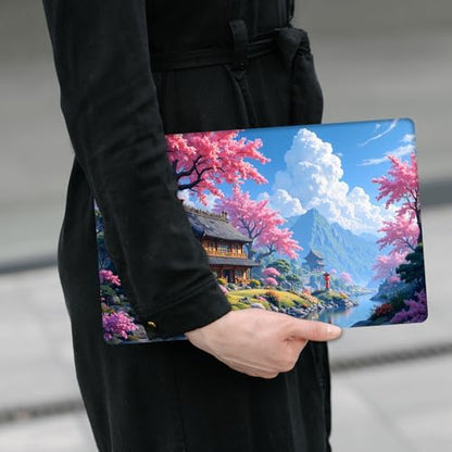 Laptop Skin Sticker Decal 12" 13" 13.3" 14" 15" 15.6",Waterproof Scratch Resistant Vinyl,Reusable Easy to Apply,for MacBook HP Dell Notebooks Netbooks Laptop,2 Wrist Pads,Cherry Blossom House - color: Cherry Blossom House