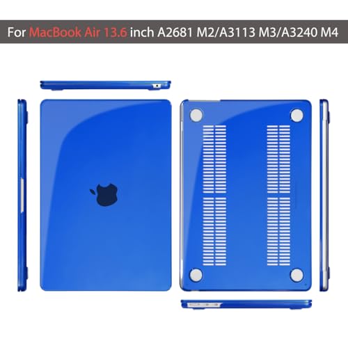 Teryeefi MacBook Air 13.6 Inch Case 2022 202 2024 2025 2026 Model: A2681 M2/A3113 M3/A3240 M4 /A3449 M5, Hard Shell Cover with Laptop Stickers & Keyboard Cover & USB 3.0 Adapter, Crystal Deep Blue - color: Crystal Deep Blue