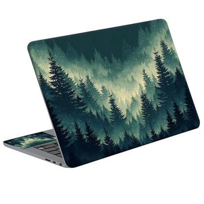 Universal Laptop Skin Sticker Decal with 2 Wrist Pad Skins, Waterproof Scratch Vinyl Cover for 11–15.6 Inch MacBook, HP, Dell, Lenovo, Cutable & Reusable,Misty Teal Pine Forest - color: Misty Teal Pine Forest