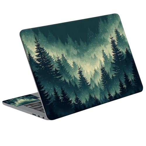 Universal Laptop Skin Sticker Decal with 2 Wrist Pad Skins, Waterproof Scratch Vinyl Cover for 11–15.6 Inch MacBook, HP, Dell, Lenovo, Cutable & Reusable,Misty Teal Pine Forest - color: Misty Teal Pine Forest