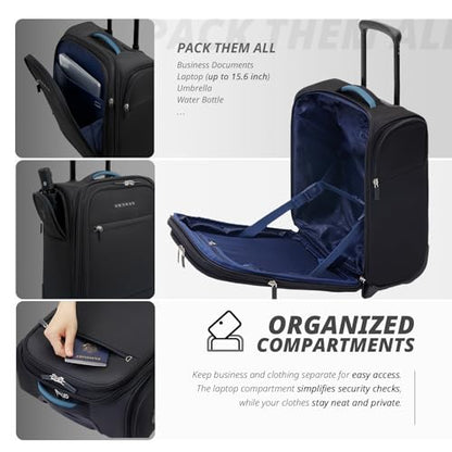 Verage Underseat Carry On Luggage with Wheels,16-Inch,Black | Personal Item Bag,Airline Approved, Laptop Compartment, USB Charging Port - color: Black, size: 16-Inch Rolling Underseat