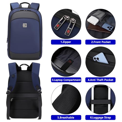 Business Backpack for Men 15.6 Inch,Slim & Expandable Waterproof Travel Laptop Backpack - color: Blue