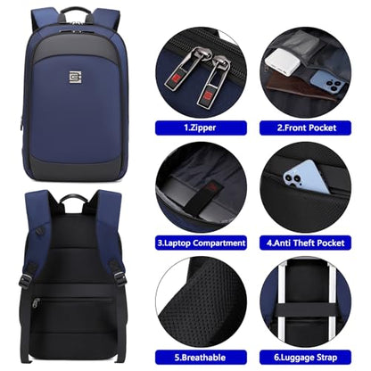 Business Backpack for Men 15.6 Inch,Slim & Expandable Waterproof Travel Laptop Backpack - color: Blue