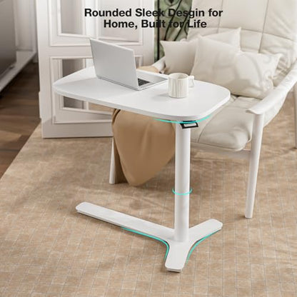 Muvai Overbed Bedside Table with Hidden Casters,30 Inches Adjustable Height Pneumatic Mobile Laptop Standing Desk, Rolling Computer Table for Home & Hospital Use ，White 30" W x 17.7" D - color: White