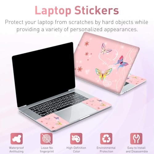 15-15.6 inches Netbook Laptop Skin Sticker Decal Reusable Cover Protector for 11.6 12 13 13.3 14 15 15.4 Notebook Chromebook PC, Scratch-Resistant Waterproof I Pink Butterflies - color: Pink Butterflies