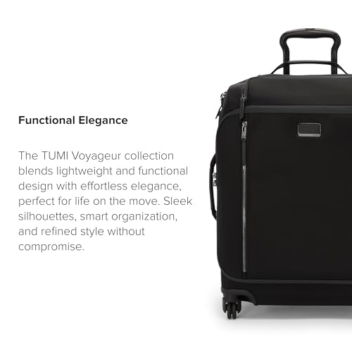 TUMI - Voyageur Leger 4 Wheeled Luggage - Women's Lightweight and Spacious, Sleek Silhouette, Durable Premium Suitcase - 21.8" Large Dual Access Expandable Carry On, Black with Gunmetal Hardware - color: BLACK/GUNMETAL, style: 21.8" Continental Expandable