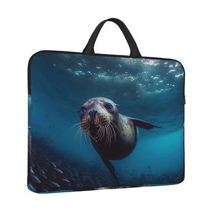 14 inch Laptop Sleeve with Handle Shockproof Laptop Bag Waterproof Computer Cover Bag Underwater Sea Lion Briefcase