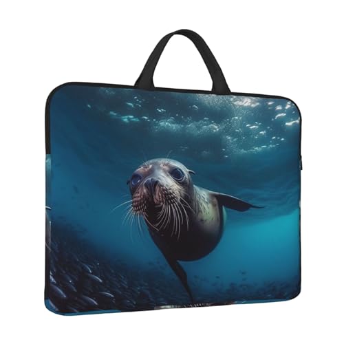 14 inch Laptop Sleeve with Handle Shockproof Laptop Bag Waterproof Computer Cover Bag Underwater Sea Lion Briefcase