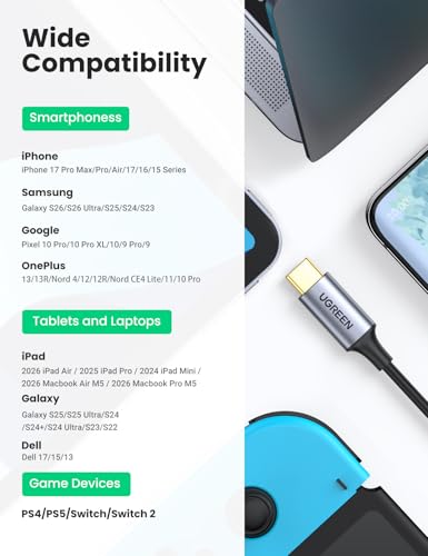 UGREEN USB C to RCA Audio Cable Type C to 2RCA Male Jack Plug Adapter 5FT | Connects USB C Phone Tablet to Car Stereo Speaker Amp, Compatible with iPhone 17 16 Pro Max/iPad Pro/Galaxy S26/Pixel 10 Pro