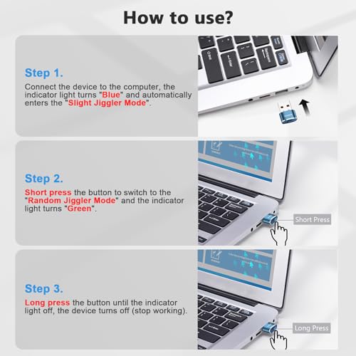 AUEDROT Mouse Jiggler Undetectable Metal USB Mouse Mover with Switch Button, Automatic Mini Mouse Shaker with 2 Jiggle Modes, Driver-Free, Plug and Play, Keep Computer/Laptop Awake, Blue, 2 PCS - color: Blue, style: 2 PCS
