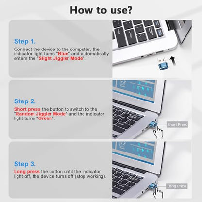 AUEDROT Mouse Jiggler Undetectable Metal USB Mouse Mover with Switch Button, Automatic Mini Mouse Shaker with 2 Jiggle Modes, Driver-Free, Plug and Play, Keep Computer/Laptop Awake, Blue, 2 PCS - color: Blue, style: 2 PCS